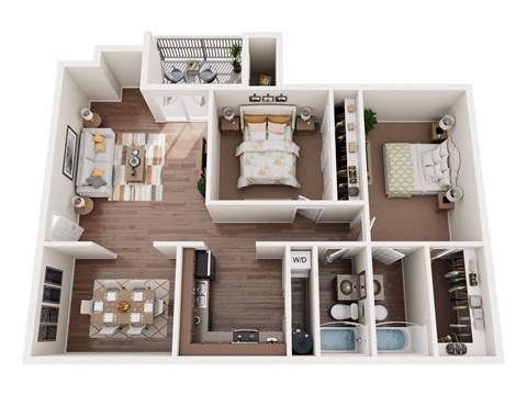 a 3d floor plan of a house with a bedroom and a bathroom